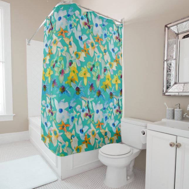 Watercolor whimsical blue flowers (In Situ)