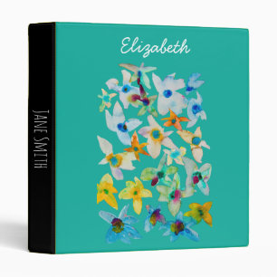 Watercolor whimsical blue flowers binder
