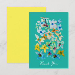 Watercolor whimsical blue flowers card
