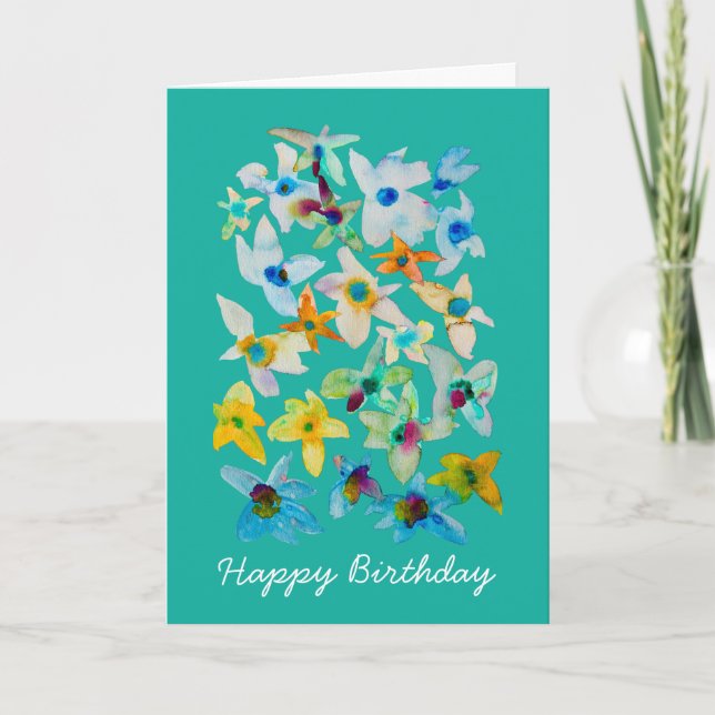 Watercolor whimsical blue flowers card (Front)
