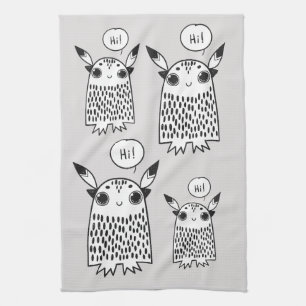 Watercolor whimsical blue flowers kitchen towel