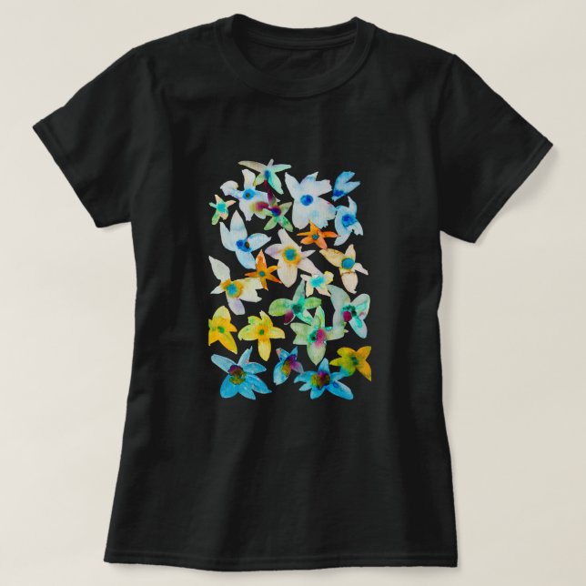 Watercolor whimsical blue flowers T-Shirt (Design Front)