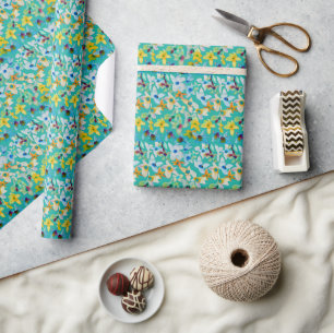 Watercolor whimsical blue flowers wrapping paper