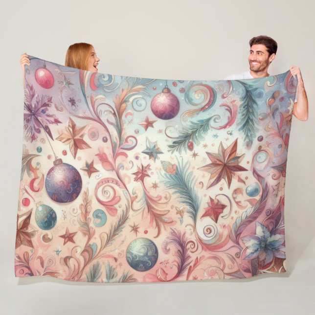 Watercolor Whimsical Christmas Fleece Blanket (In Situ)