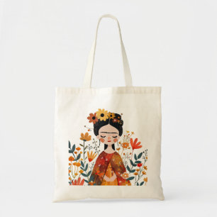 Watercolor Whimsical Cute Frida Kahlo Illustration Tote Bag