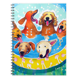 Watercolor Whimsical Dogs Pool Party Square Poster Notebook