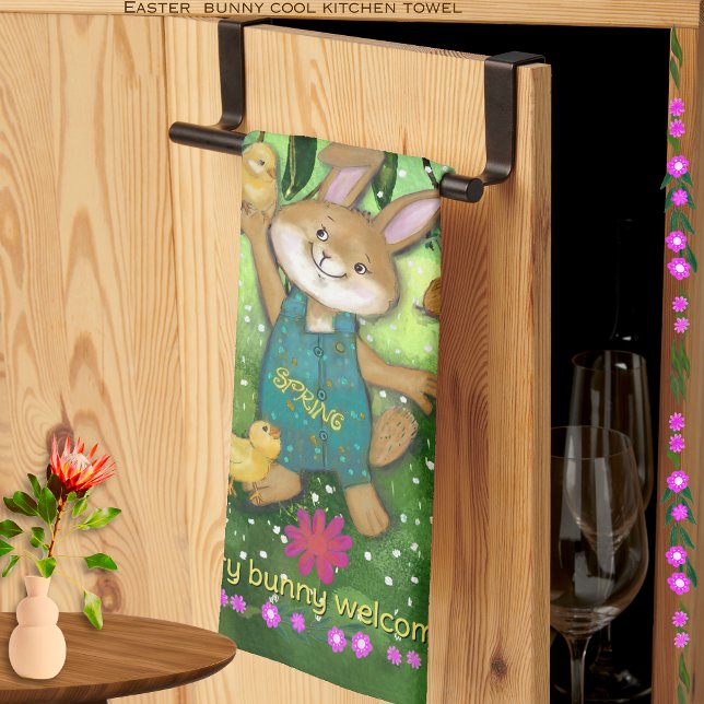 Watercolor whimsical Easter Bunny  Kitchen Towel (Watercolor whimsical Easter Bunny Kitchen Towel (Thirds)