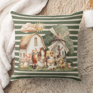 Watercolor Whimsical Farm Animals Throw Pillow