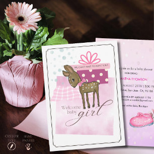 Watercolor Whimsical Fawn Deer Baby Shower  Invitation