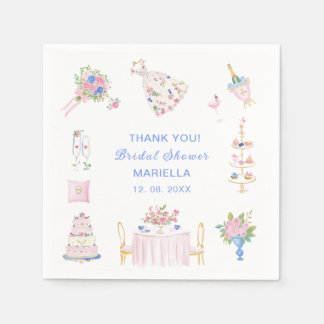    Watercolor whimsical hand drawn bridal shower Napkin