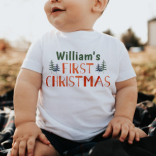 Watercolor Whimsical My First Christmas Name  Baby T-Shirt