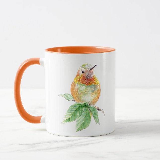 Watercolor Whimsical Rufous Hummingbird attitude Mug (Left)
