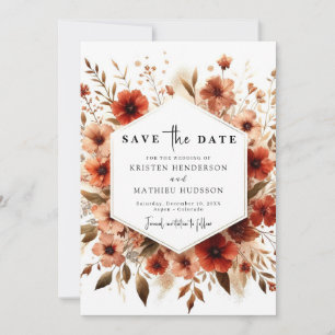 Watercolor Whimsical Terracotta Wedding  Save The Date
