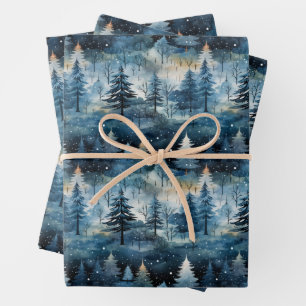 Watercolor Whimsical Winter Wonderland Christmas Wrapping Paper Sheet