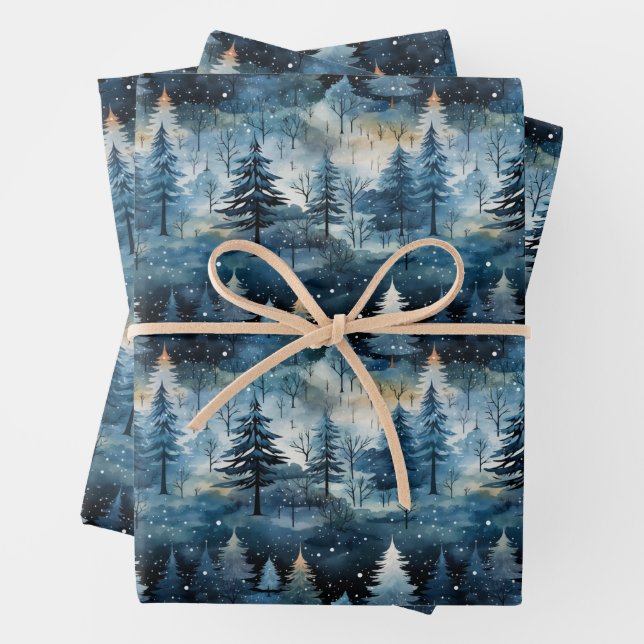 Watercolor Whimsical Winter Wonderland Christmas Wrapping Paper Sheet (In situ)