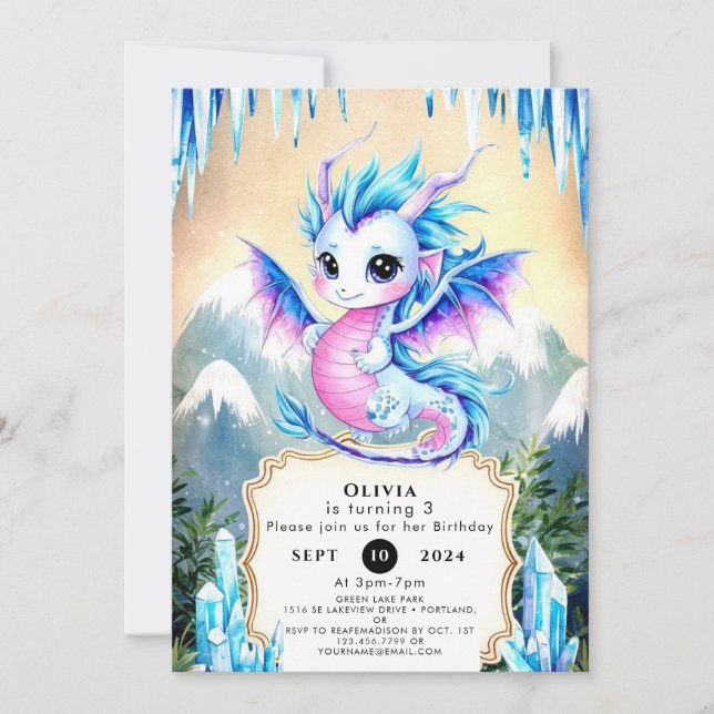 Watercolor Whimsy Dragon Birthday Invitation (Front)