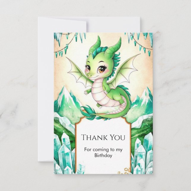 Watercolor Whimsy Dragon Birthday Thank You Card (Front)