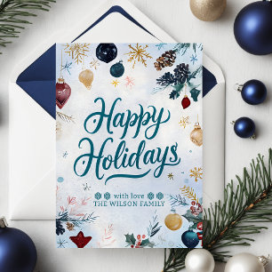Watercolor Whimsy Festive Ornaments Christmas Holiday Card