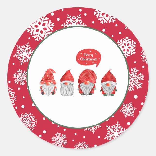 Watercolor Whimsy: Gnome Santas Merry Christmas Classic Round Sticker (Front)
