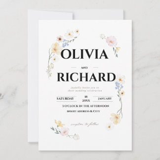 Watercolor Whimsy Pastel Floral Wedding Invitation