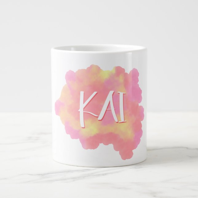 "Watercolor Whimsy: Personalized Delight" Large Coffee Mug (Front)