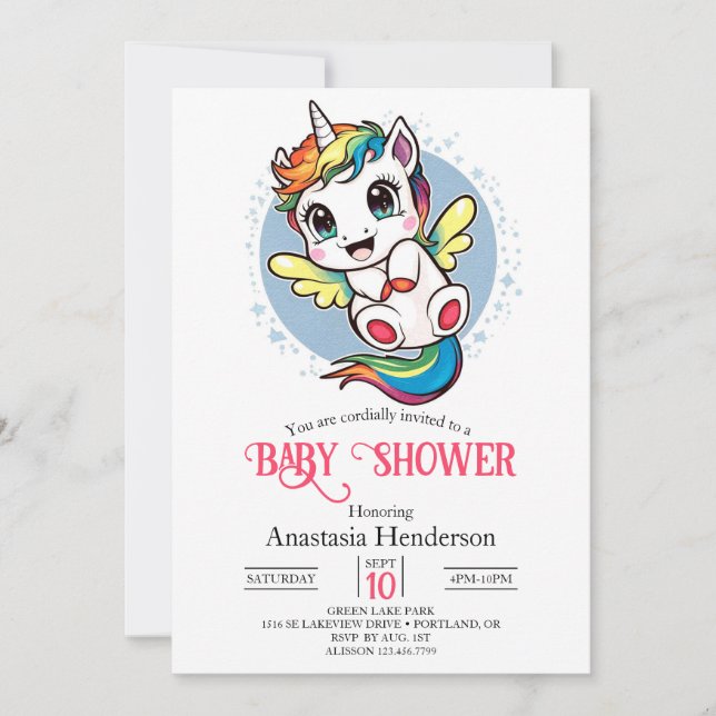 Watercolor Whimsy Unicorn Baby Shower Invitation (Front)
