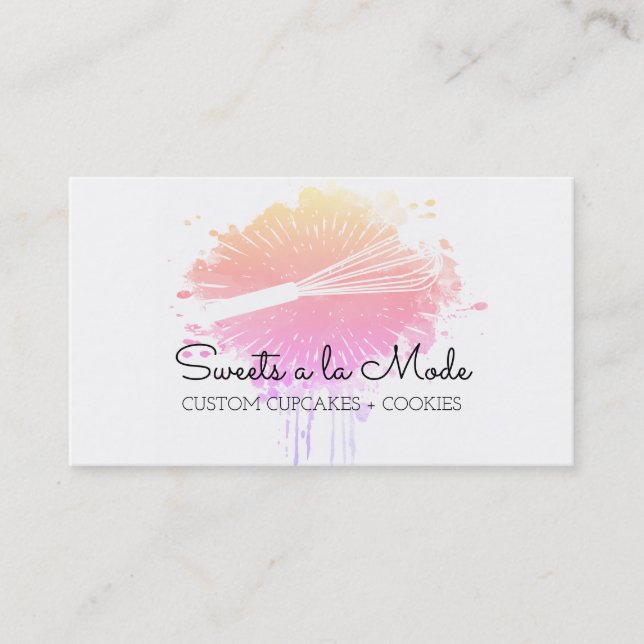 Watercolor whisk bakery chef business card (Front)