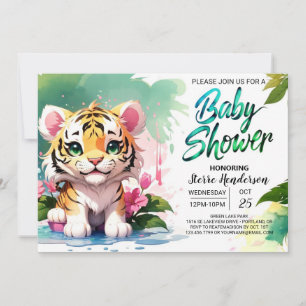 Watercolor Whiskers Tiger Baby Shower Invitation