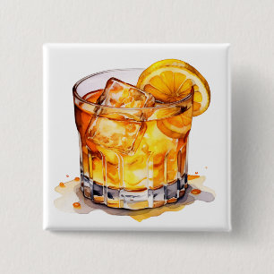 Watercolor Whiskey Drink 2 Inch Square Button