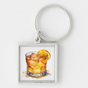 Watercolor Whiskey Drink Keychain