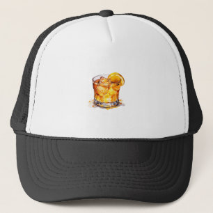 Watercolor Whiskey Drink Trucker Hat