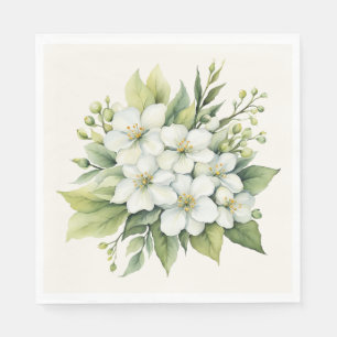 Watercolor White Apple Blossom Bouquet Napkin