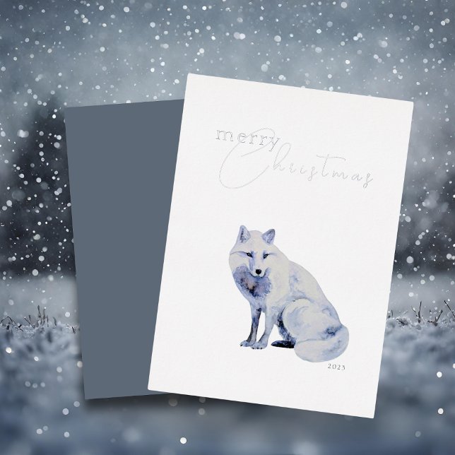 Watercolor White Arctic Fox Christmas  Foil Holiday Card (Creator Uploaded)