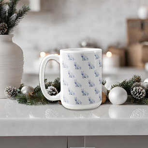 Watercolor White Arctic Fox Christmas Pattern Coffee Mug