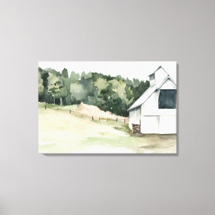 Watercolor White Barn Canvas Print