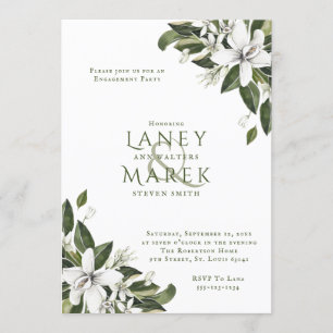 Watercolor White Blossoms Engagement Party Invitation