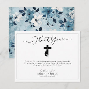 Watercolor White Blue Floral Funeral Thanks Card