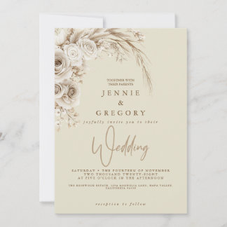 Watercolor White Boho Wedding Floral Invitation