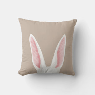 Watercolor White Bunny Ears On Beige Easter Throw Pillow
