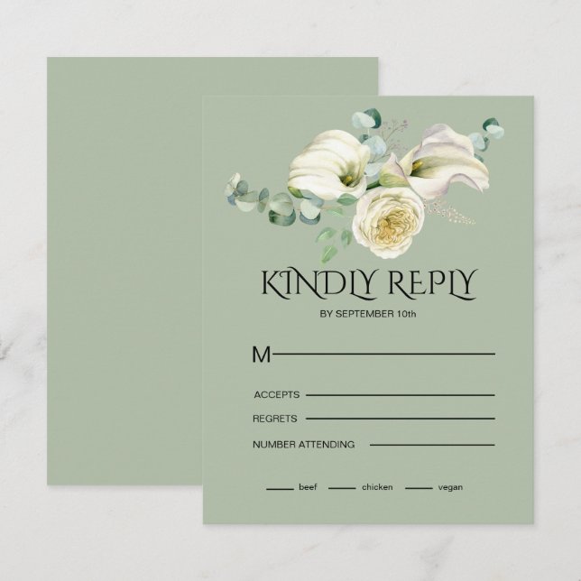 Watercolor White Calla Lilies Bouquet RSVP Card (Front/Back)