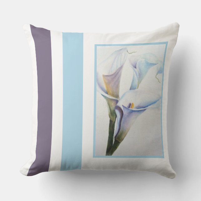 Watercolor White Calla Lilies Outdoor Pillow (Front)