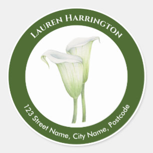 Watercolor White Calla Lily Illustration Circle Classic Round Sticker