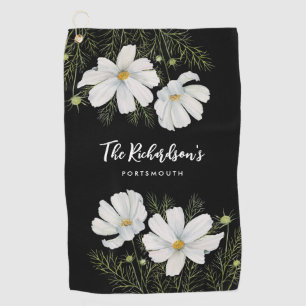 Watercolor White Cosmos Flowers Botanical Painting Golf Towel