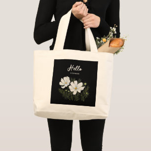 Watercolor White Cosmos Flowers Botanical Painting Large Tote Bag