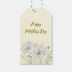 Watercolor White Cosmos Flowers Mothers Day Gift Tags