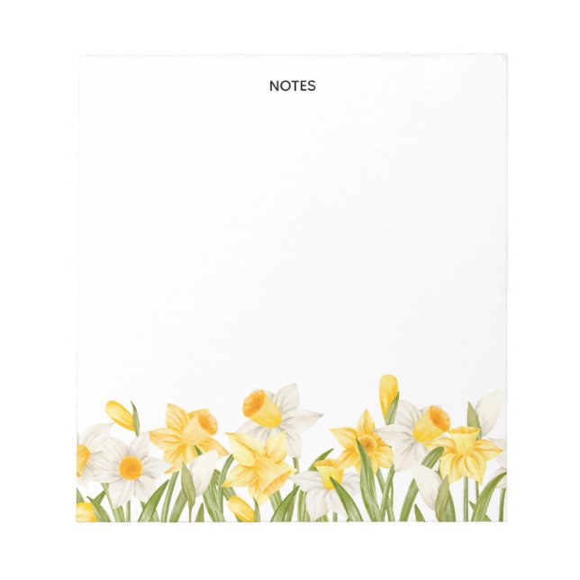 Watercolor White Daffodil Floral Personalized Notepad (Front)