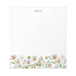 Watercolor White Daisy Floral Personalized Notepad