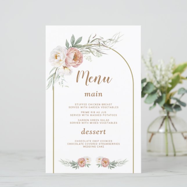 Watercolor White Dusty Rose Floral Baptism Menu (Standing Front)