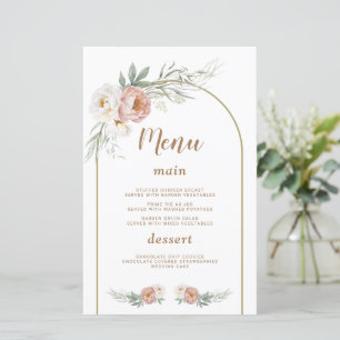 Watercolor White Dusty Rose Floral Baptism Menu