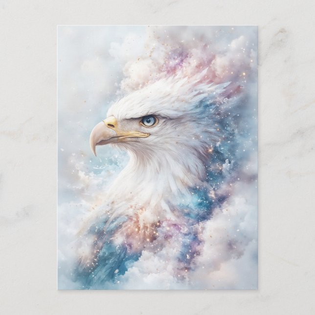 Watercolor White Eagle with Celestial Nebula Sky Postcard (Front)